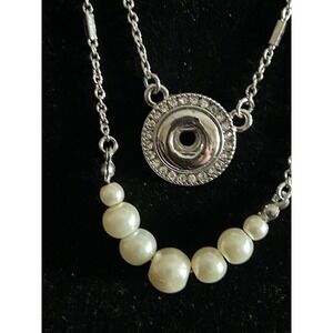 Necklace Silver Faux Pearl Snap Interchangeable Magnolia and Vine Holds Mini